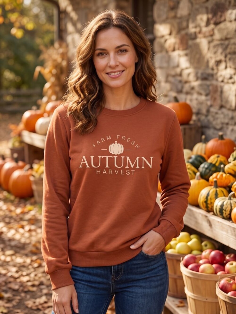 NWOT | Burnt Orange Farm Fresh Autumn Harvest Pumpkin Fall Sweatshirt | Medium